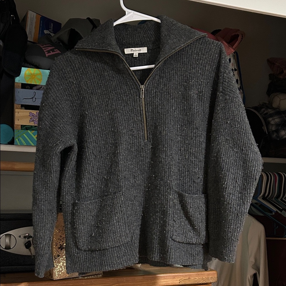 Madewell Charcoal half zip up sweater.